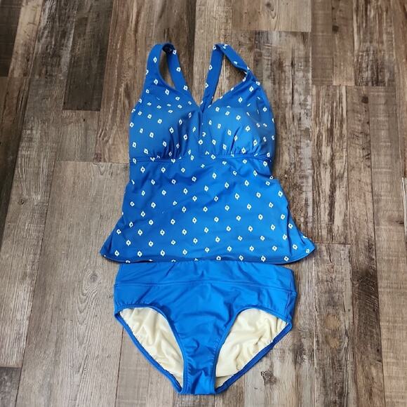 Lands End Blue & White Floral Tankini Top & Bottons Size 8/10DDD Padded Swimwear - Picture 1 of 7